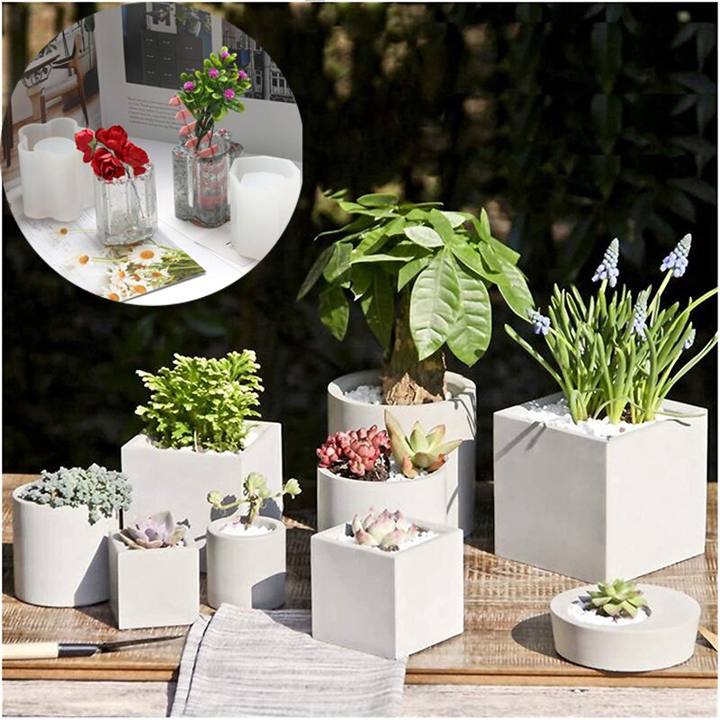 DIY Crystal Cement Mold Making Succulent Plant Flower Pot Resin Mold for Garden Planter Candle Pen Holder Crafts Base Home Decor