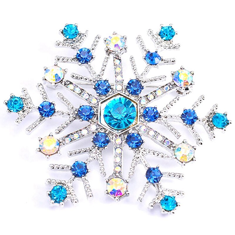 Retro Exaggeration Christmas Snowflake Brooch Blue Green Semi Precious Stone Coat Collar Pin Christmas Party