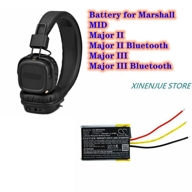 Akku für kabelloses headset, 3.7v/650 mah, vdl 603040, für marshall major ii, major ii bluetooth, major iii, major iii bluetooth, mid