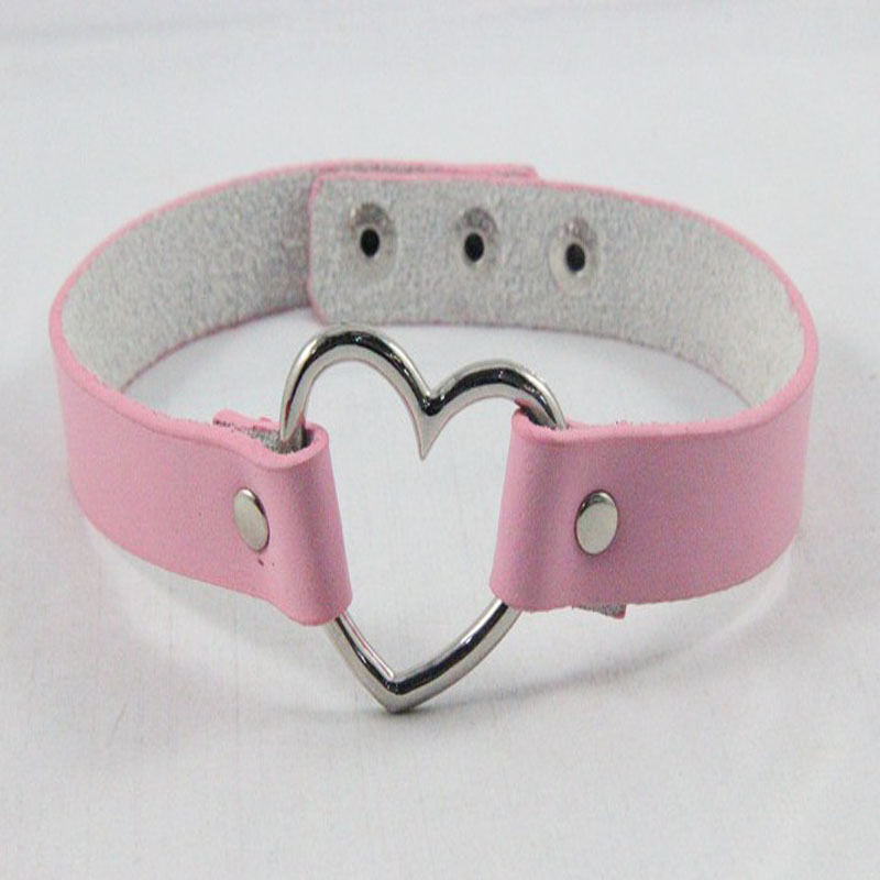 Moderna y CHIC gargantilla para mujer, de piel sintética, hecha a mano con remache estilo Punk y anillo redondo, Collar de corazón, joyería nueva: Pink