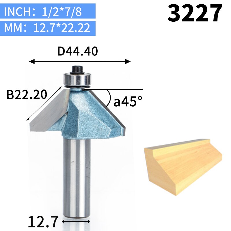 HUHAO 1pcs 1/2"1/4" Shank Chamfer Cutter Industrial grade Router Bits for wood Horse Nose Bit 45 Deg CNC Woodworking Tool endmil: 3227