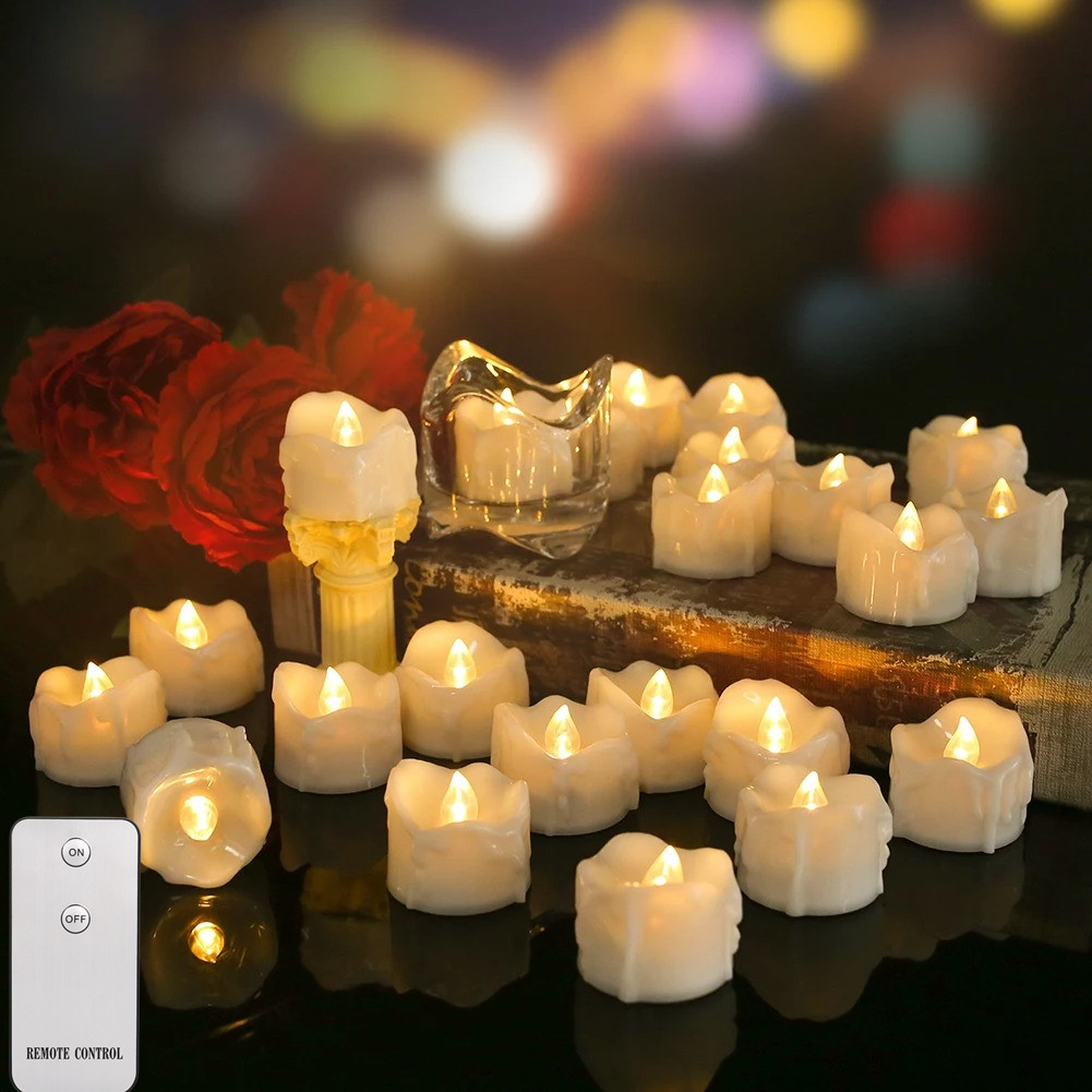 Vela electrónica LED sin llama con Control remoto, iluminación LED con llama parpadeante, luces de té, decoración del hogar de Navidad y Halloween: Rosa