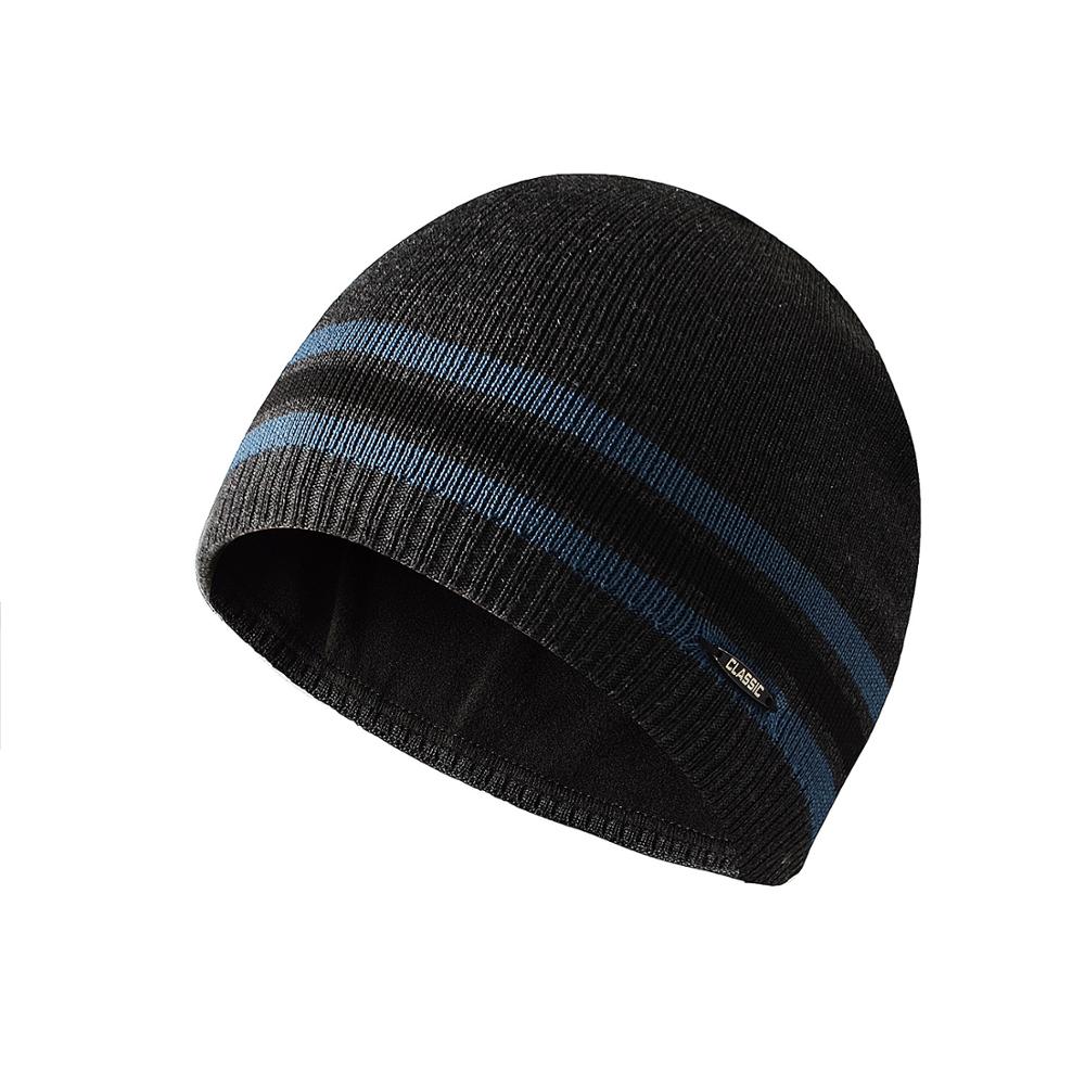 CAMOLAND Winter Plus Fleece Beanies For Men Women Striped Skullcap Warm Knitted Hat Male Sports Hedging Caps: Charcoal Grey