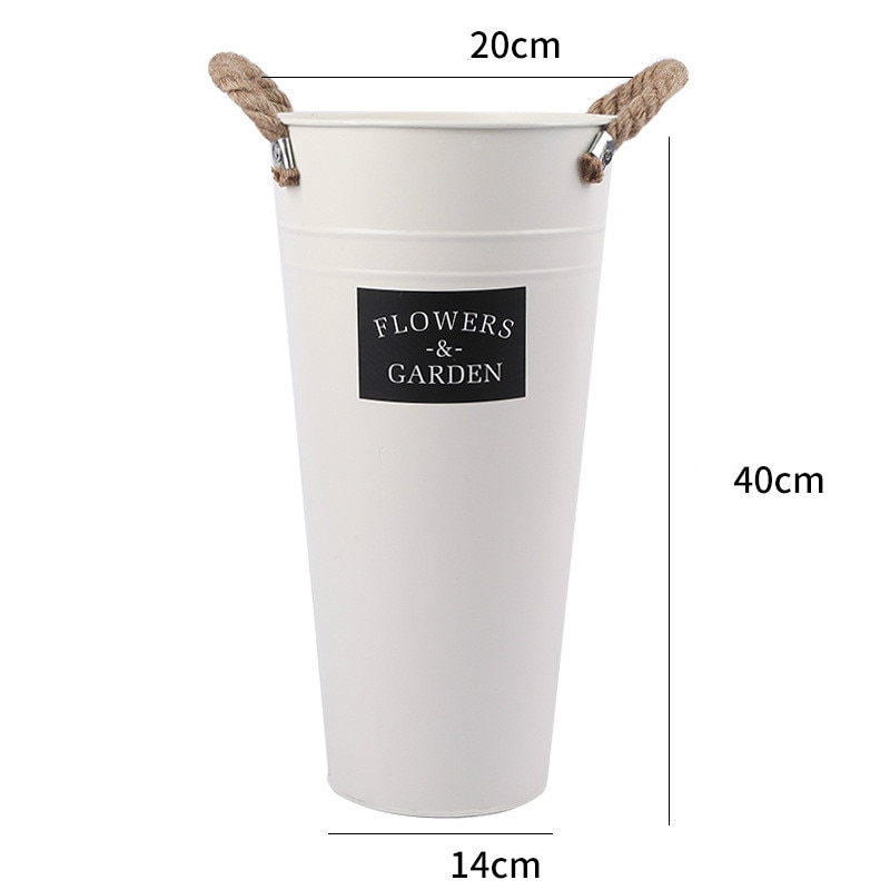 Retro White Flower Bucket Metal Flower Pot Floral Plants Iron Storage Container Garden Home Tabletop Decoration: white 20 x 40cm