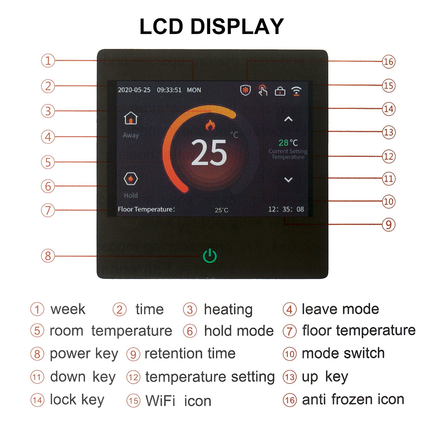 Smart Thermostat LCD Touch-screen Weekly Programmable Thermostat with WIFI Electric Heating 16A Digital Temperature Controller