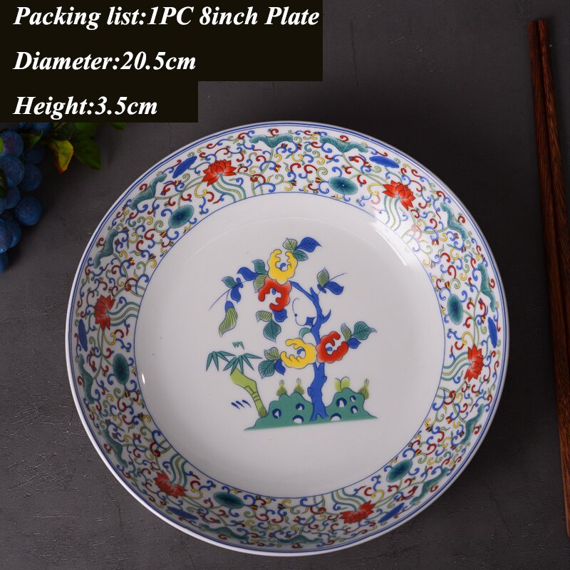 8 tommer jingdezhen kinesisk keramikben kina madplader hjem køkkenredskaber porcelæn aftensmad tallerken farve emalje bordservice: E (8 tommer)