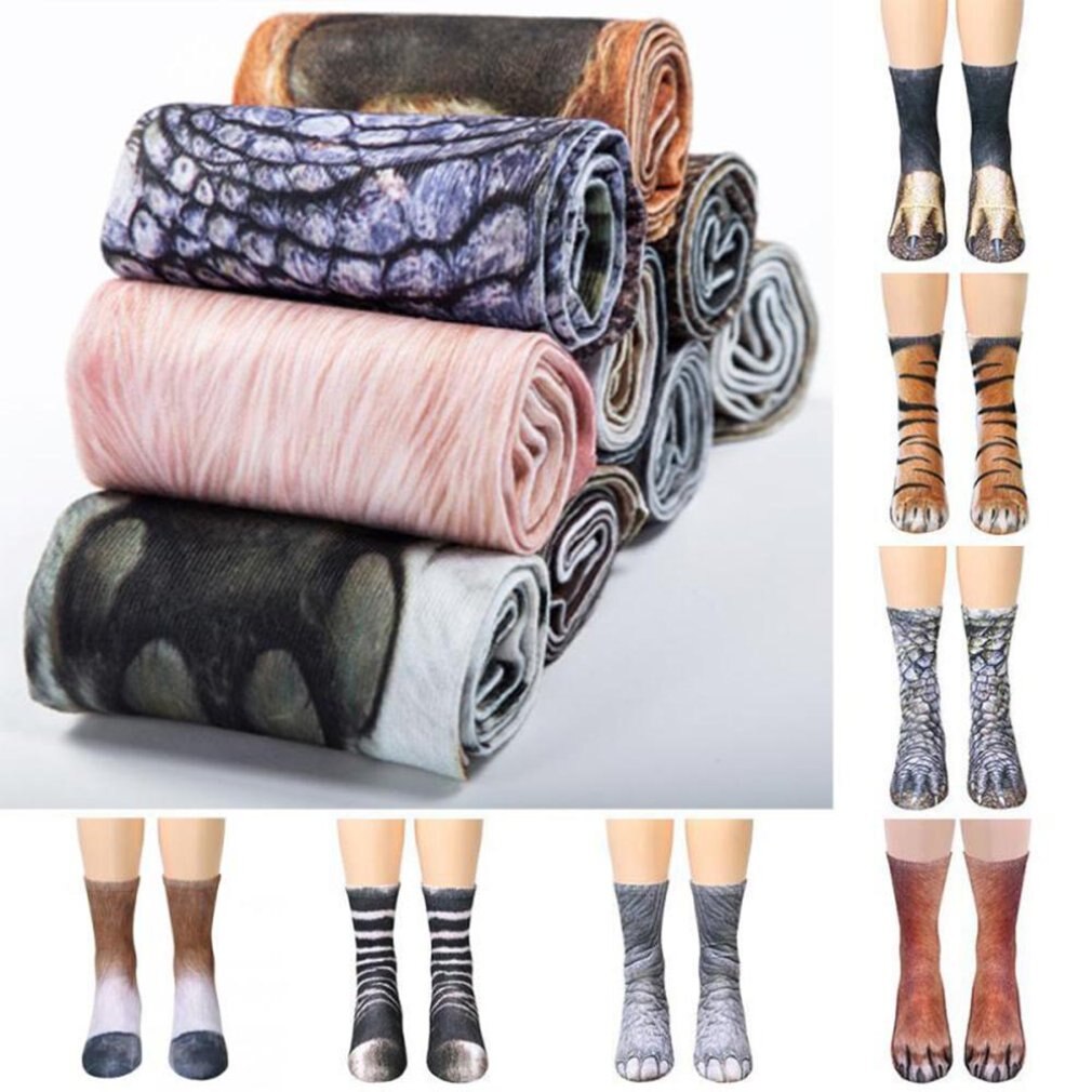 3d print dierenvoet hoef poot voeten crew sokken volwassen digitale simulatie sokken unisex tijger hond kat sok
