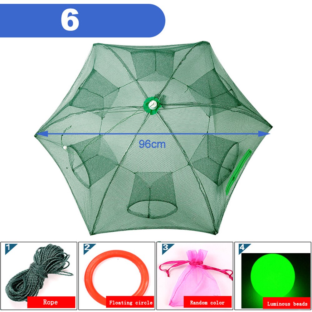 Red de pesca automática potente, 4-28 agujeros, jaula de Camarón, trampas plegables, trampa para peces, red fundida, herramienta de red de pesca fundida: 6 Holes