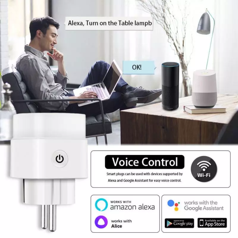 Tuya WIFI 16A Smart EU Plug Timer Socket Fire Retardant Power Monitor Voice Control Work With Alexa Google Home Yandex Alice