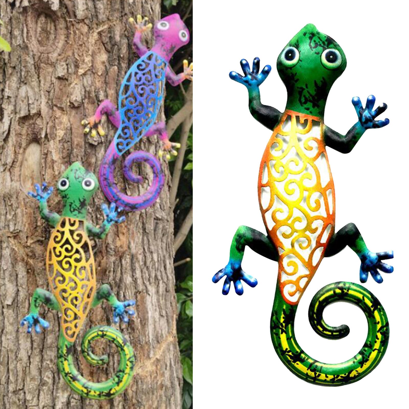 Jern kunst gecko ornamenter udendørs metal firben kunst ing skulptur til terrasse: Gul