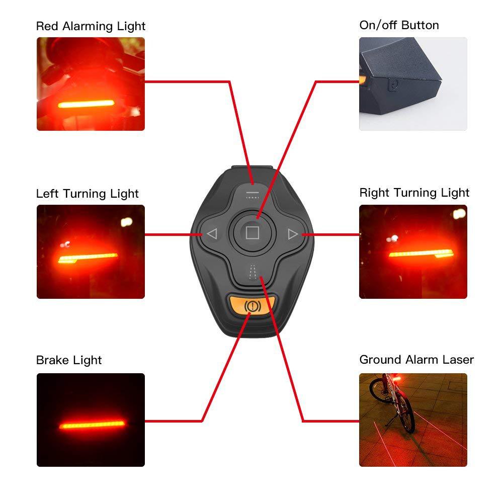 Usb Smart Fiets Achterlicht Veiligheidswaarschuwing Fiets Knipperlichten Achterlicht Afstandsbediening Led Lamp Usb Oplaadbare Achterlicht