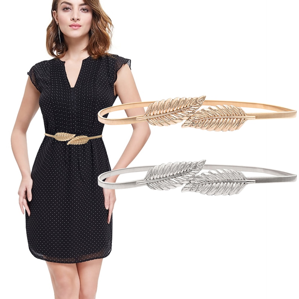 TRiXY S448 dorado plateado Simple vestido de correa de cuero de las mujeres de cinturón Delgado fina de Metal elástico hebilla de cinturón para vestido cinturón