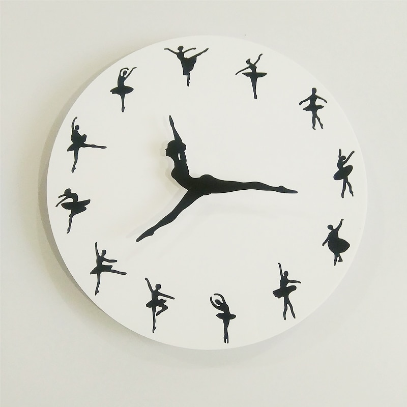 Ballet Actrice Acryl Spiegel Wandklokken Moderne Home Decor Woonkamer Stilleven Wandklok Sticker Quartz Naald Horloge