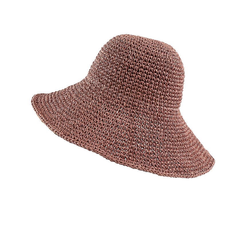 Zomer Herfst Hoeden Voor Vrouwen Retro Platte Hangende Hoedrand Hand Gemaakt Stro Hoed Dames Outdoor Zon Bescherming Strand strooien Hoed: leather powder