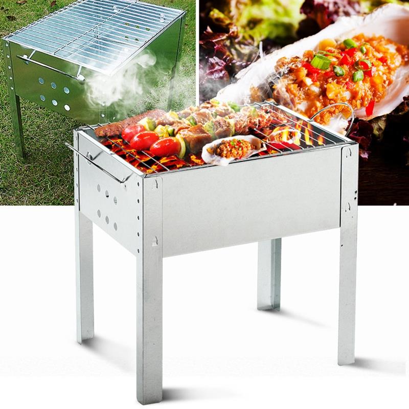 Portable Barbecue Grilling Stainless Steel Charcoal Rectangle Folding BBQ Barbecue Family Outdoor Camping Cooking Picnic Tool
