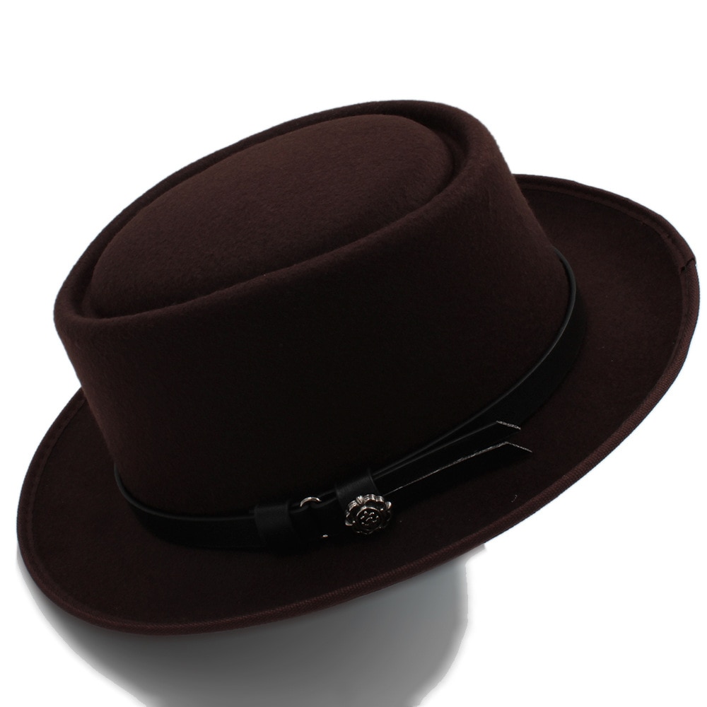 Women's Fedora Hat with Pork Pie Hat for Lady Church Wool Felt Hat Gambler Panama Trilby Hat Size 58cm