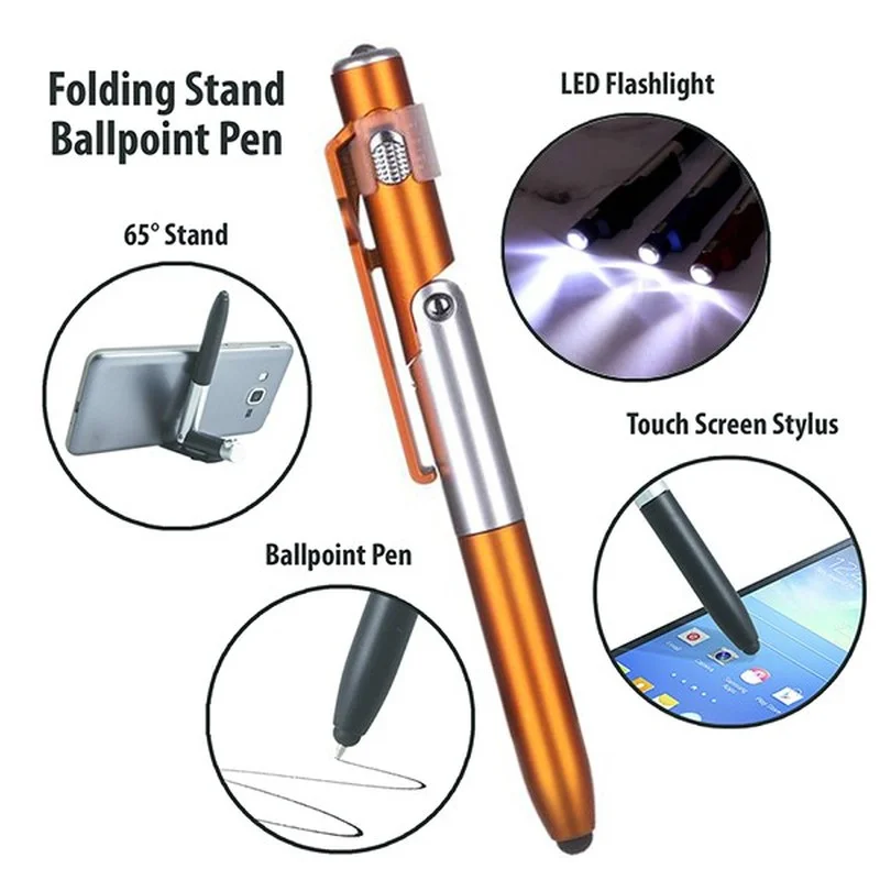 4-in-1-Multifunktions-Kugelschreiber mit LED-Licht, zusammenklappbarer Telefonhalter, Nachtlesen, Schreiben, Bleistift, Büro, Schule, Studenten, Schreibwaren