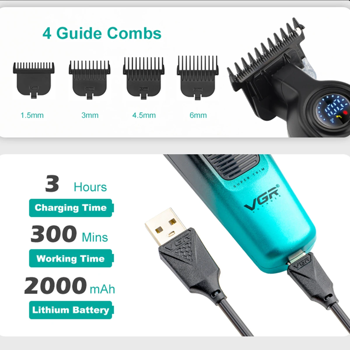 Nueva cortadora de pelo corporal de Metal degradado VGR 996, cortadora de pelo eléctrica para hombres, pantalla Digital inteligente LED, empujador de tallado en casa