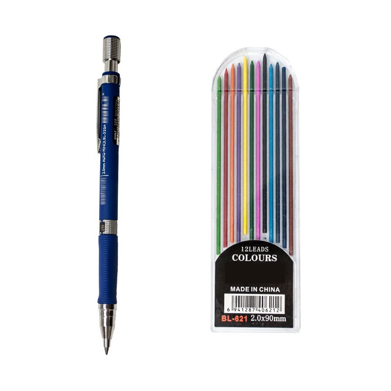 Automatic Mechanical Pencil 2.0mm Thick Writing Point Pencil Drawing Painting Black Refills School Office Stationery: 13 in 1 color Blue