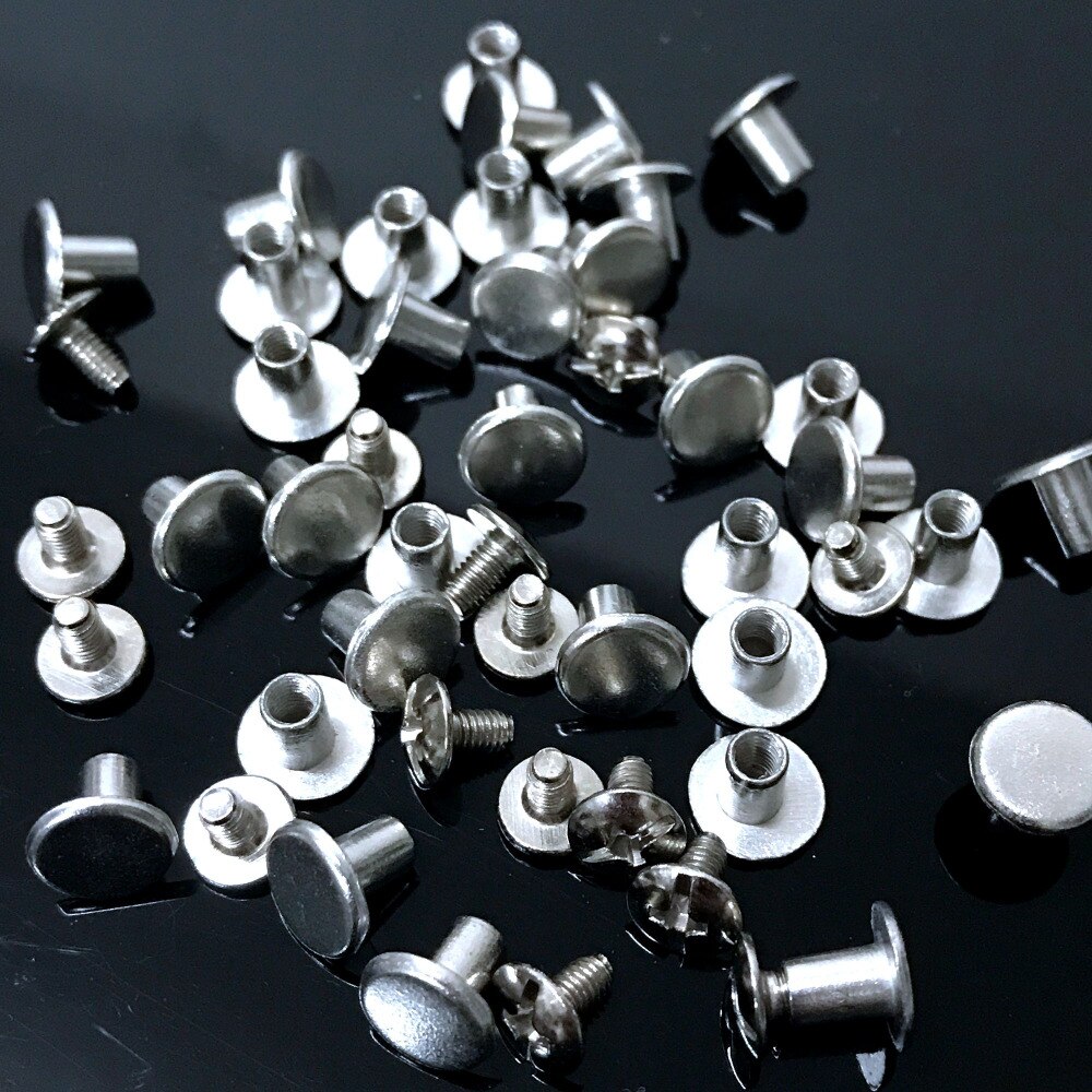 100Sets 8X7MM Silver Round Flat Spikes Metal Studs Rivets Screwback Spots Cone Leather Craft Spikes Fit For DIY Making