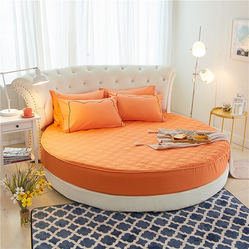 Hotel Round Quilted Mattress Cover 100% Cotton Fitted Sheet Romantic Round Bed Sheet Protector Wedding Bedding: Orange / Diameter 220cm