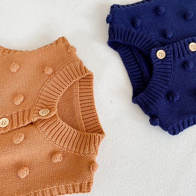 Höst pojkar tjejer babytröja stickad handgjord bollväst jacka wild cardigan