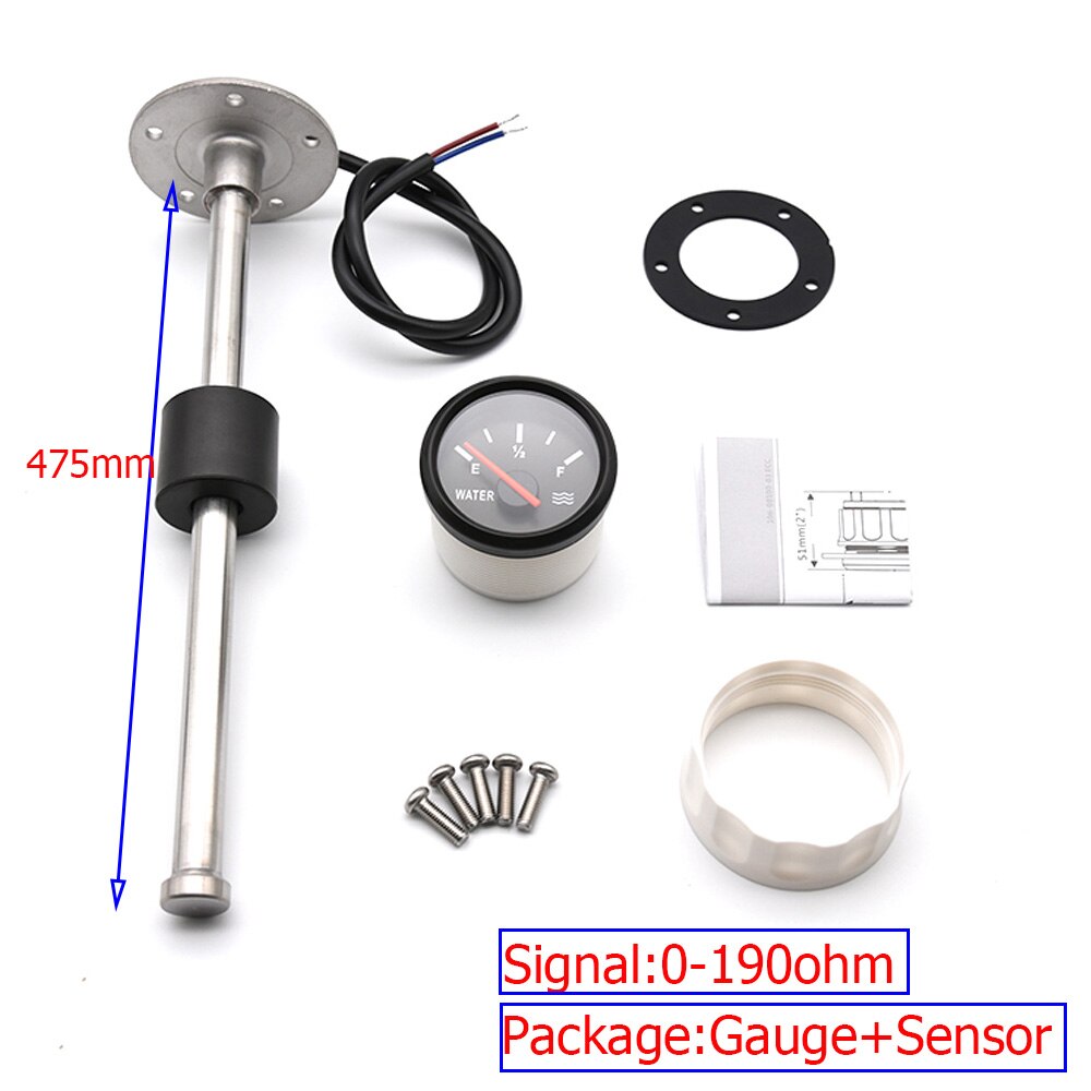 90-600MM Water Level Sensor + 52mm Water Level Gauge Float Switch Stainless Steel Fuel Water Level Meter Controller Sensor Boat: 475mm