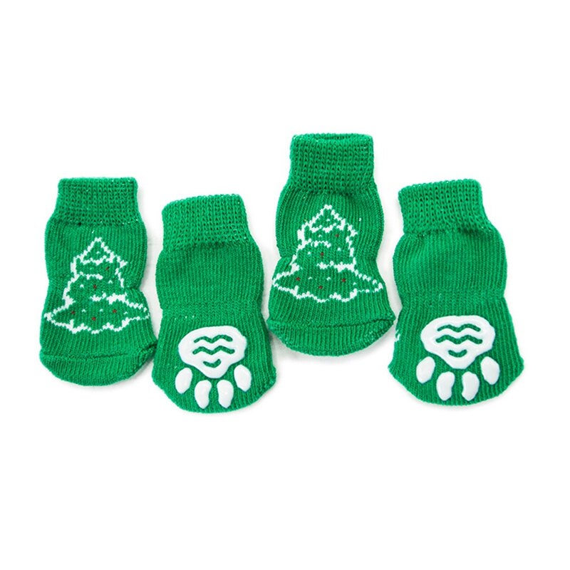Animal Mignon antidérapant En Coton Tricoté Chaussettes Pour Petits Chiens De Noël Imprimé Pied Chaussettes Pour Animaux De Compagnie Costume 4 pièces/ensemble: G / L