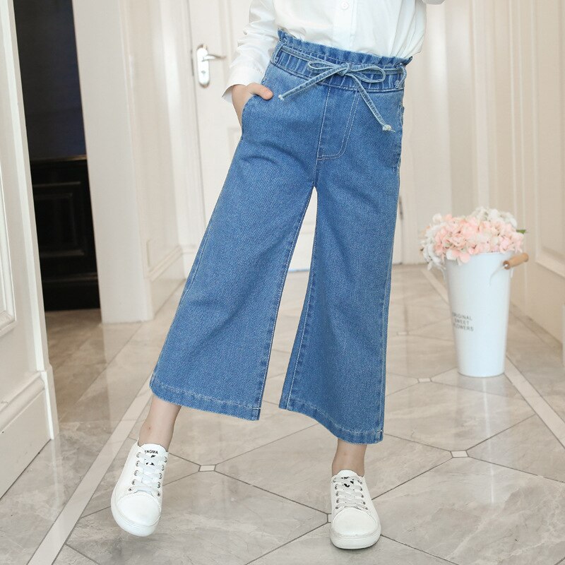 SEAUR Y2K Jeans voor meisjes, wijde pijpen, jeansbroek met elastische tailleband, straight sterrenpatroon, 130-160 = (EU 122-158), blauw, 134