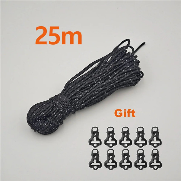 2.5mm reflekterande tältrep höghållfast 20m 25m 50m multifunktionell lina campingtält presenning tillbehör klädlina paracord