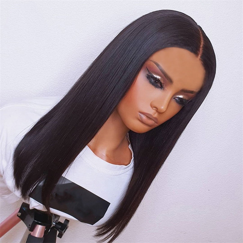 Machine Made Wig Straight Synthetic Wigs with Natural Hairline High Temperature For Women Natural Black Small Cap