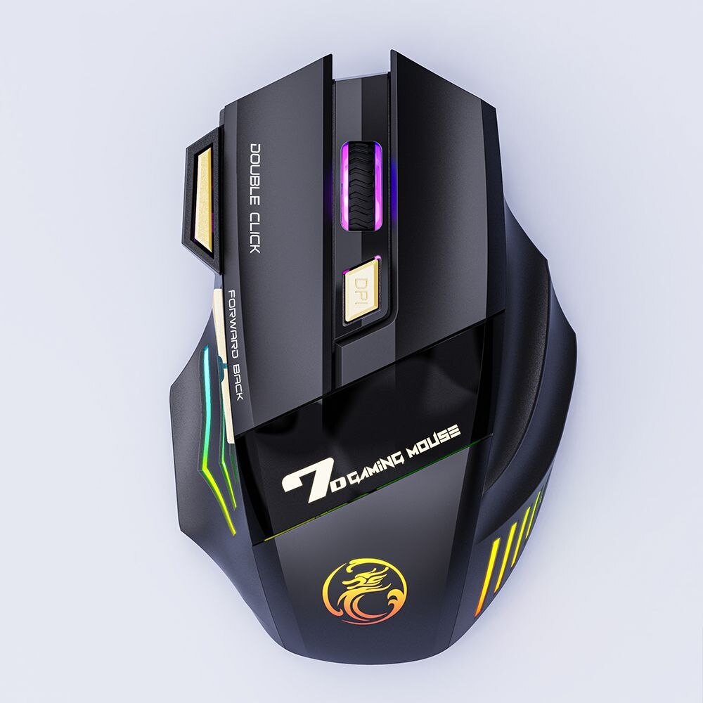 Wireless Gaming Mouse USB IMICE GW-X7 3200DPI Dual Mode Rechargeable 7 Keys 2.4Ghz Silent Mouse Bluetooth 7-color Breathing LED: black