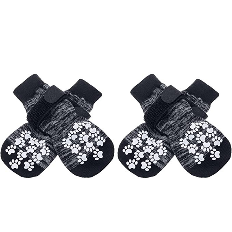 4 unids/set calcetines antideslizantes para perros 4 Uds Protector de pata Control de tracción ropa interior ajustable tejida con refuerzo de goma: L / Multicolor