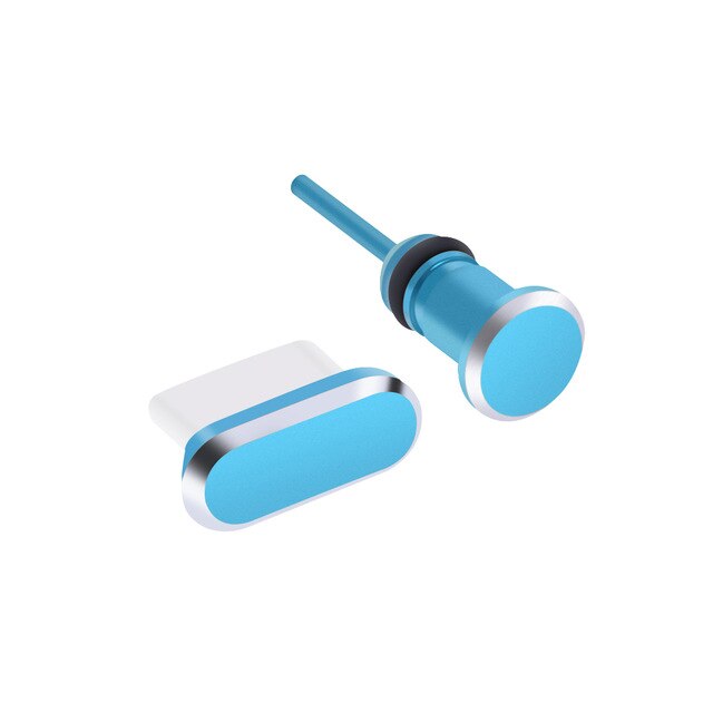 Usb type c anti støvstik opladningsport og 3.5mm hovedtelefonstik hente kort pin til huawei xiaomi honor samsung tilbehør: Blå