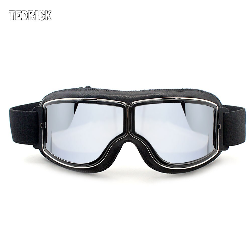 Universal vintage foldbar sølv ramme beskyttelsesbriller motorcykel briller hjelm beskyttelsesbriller motorcykel solbriller vindtæt briller: Sort-sølv