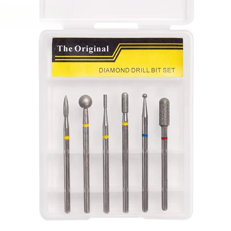 Brocas de diamante con punta cónica para uñas, herramienta lijadora eléctrica para limpieza de cutículas, rotativa, para manicura y pedicura, 6 uds.