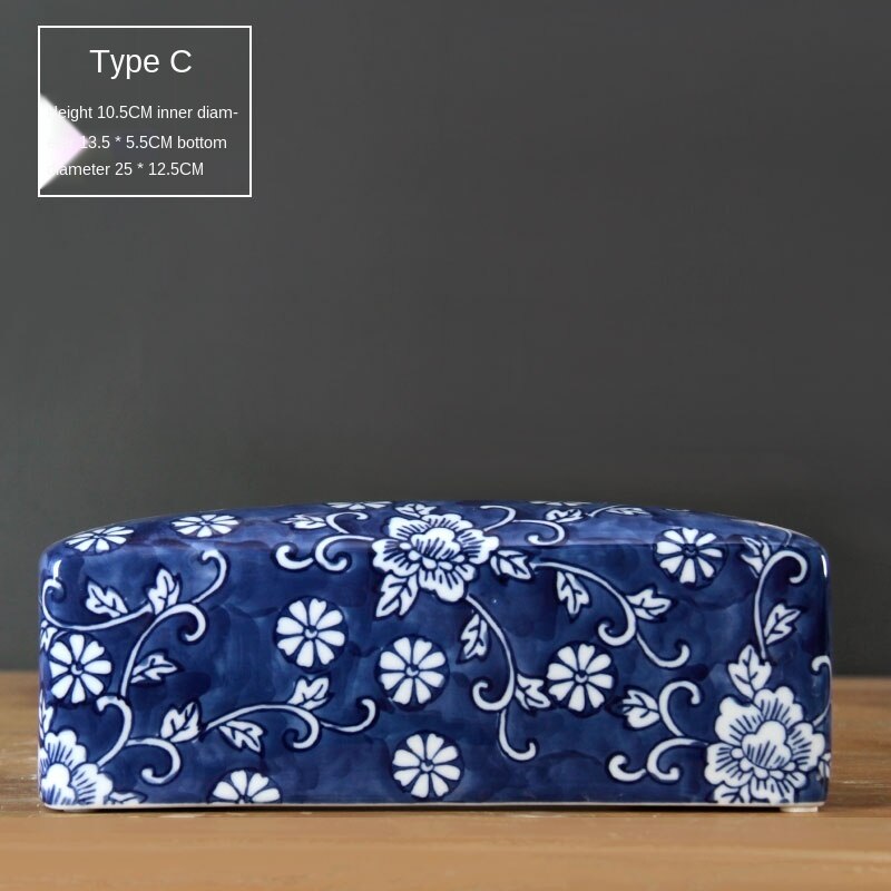 Blue and White Porcelain Tissue Box Living Room Coffee Table Xi Character Desktop Napkin/Tissue Holder Home Living: 2