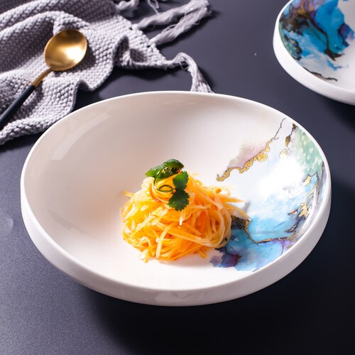 Nordic Style Ceramic Salad Plate Irregular Dinner Plate Restaurant Pasta Soup Plate Home Decoration Kitchen Tableware: 8 inches