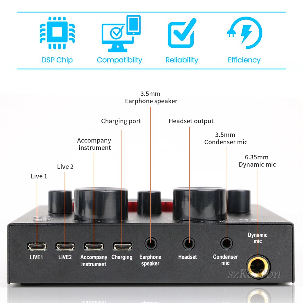 Recording Mixer V8 Sound Card With Bluetooth Audio Interface Mixing Console Studio Phantom Power For PC Microphone