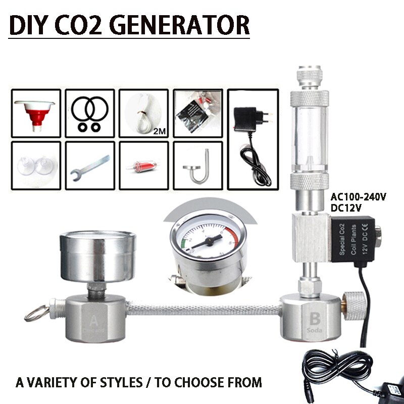 Aquarium DIY CO2 generator,withsolenoid valve Bubble Counter Diffuser Reaction System kit for Aquatic plant Growth CO2 Equipmenr
