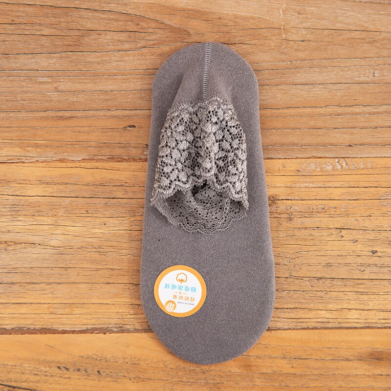 Lace Warmer Socks Women Breathable Warmer Socks Solid Color Boat Comfortable Cotton Ankle Socks with Lace: Grey