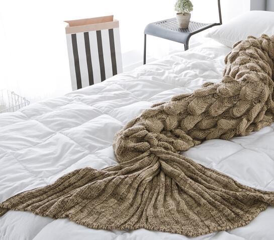 tragbare Gestrickte Meerjungfrau Schwanz Häkeln Decke Weichen Tragbare Schlafsack Abdeckung für Kinder Erwachsene Weihnachten Geburtstag: Fish coffee / 60x140cm