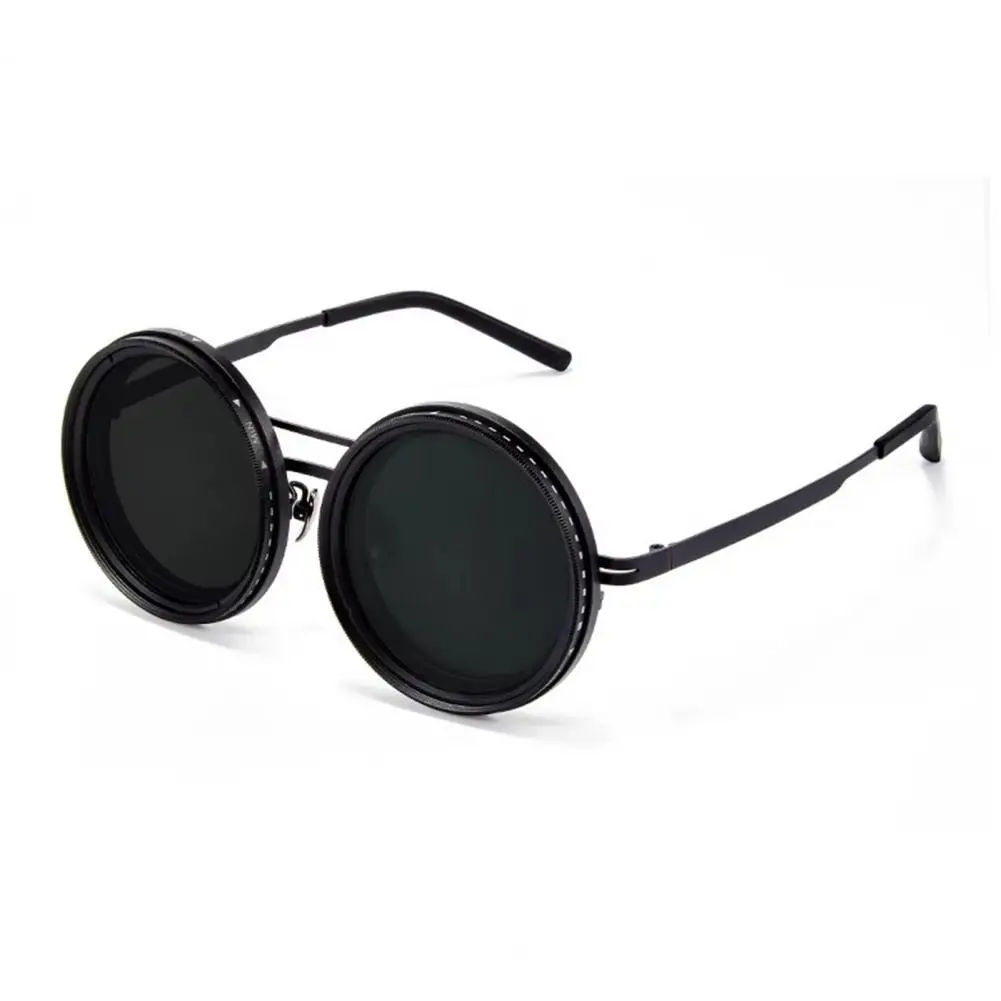 Gafas polarizadas redondas para hombres y mujeres, gafas de sol ajustables de 1-9 velocidades con lentes de filtro ND, gafas retro anchas: Default Title