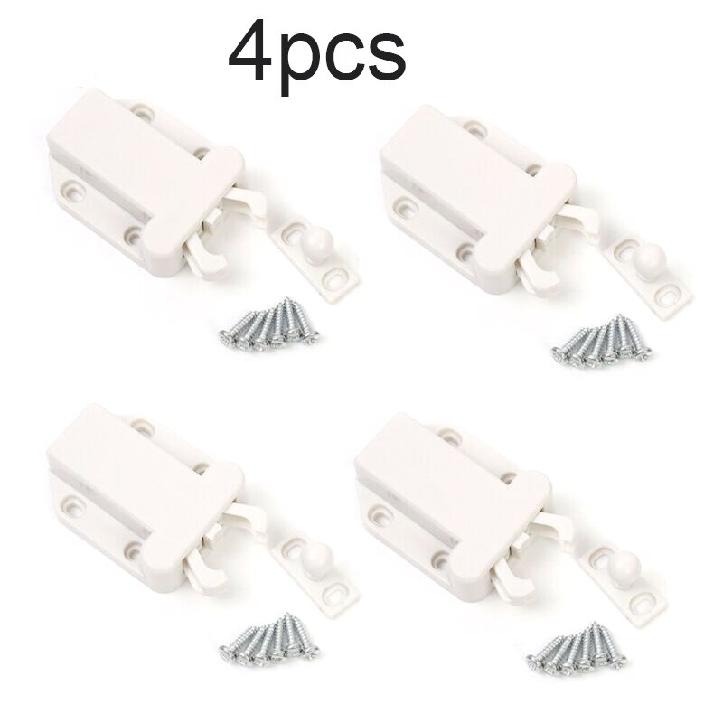 4pcs Push To Open Door Latch Cabinet Wardrobes Bookcases Touch Release Tools: White