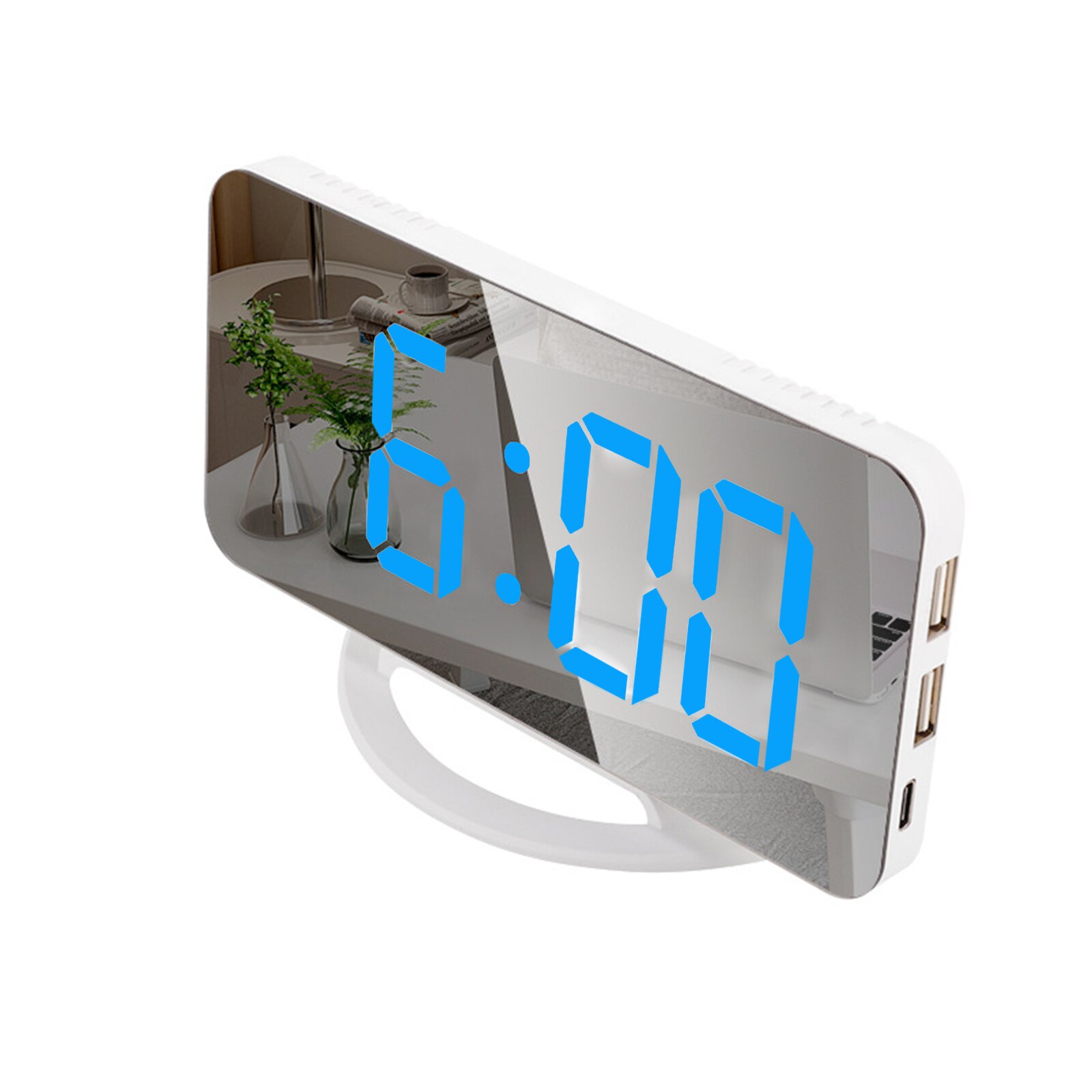 Digital Clock Multifunctional LED Makeup Mirror Digital Alarm Clock Mirror Automatic Photosensitive Electronic Desk Clock Cool: Blue