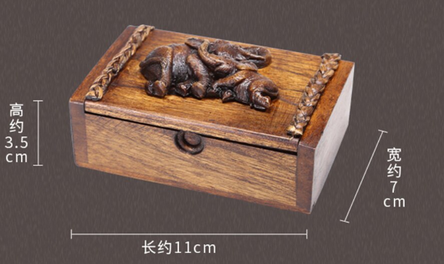 WHYOU-caja de palillos de dientes de algodón de Tailandia, estuche de tarjeta de visita creativa de tallado de elefante de madera maciza para uso en el hogar y la Oficina, 1 pieza: 11CM 1piece