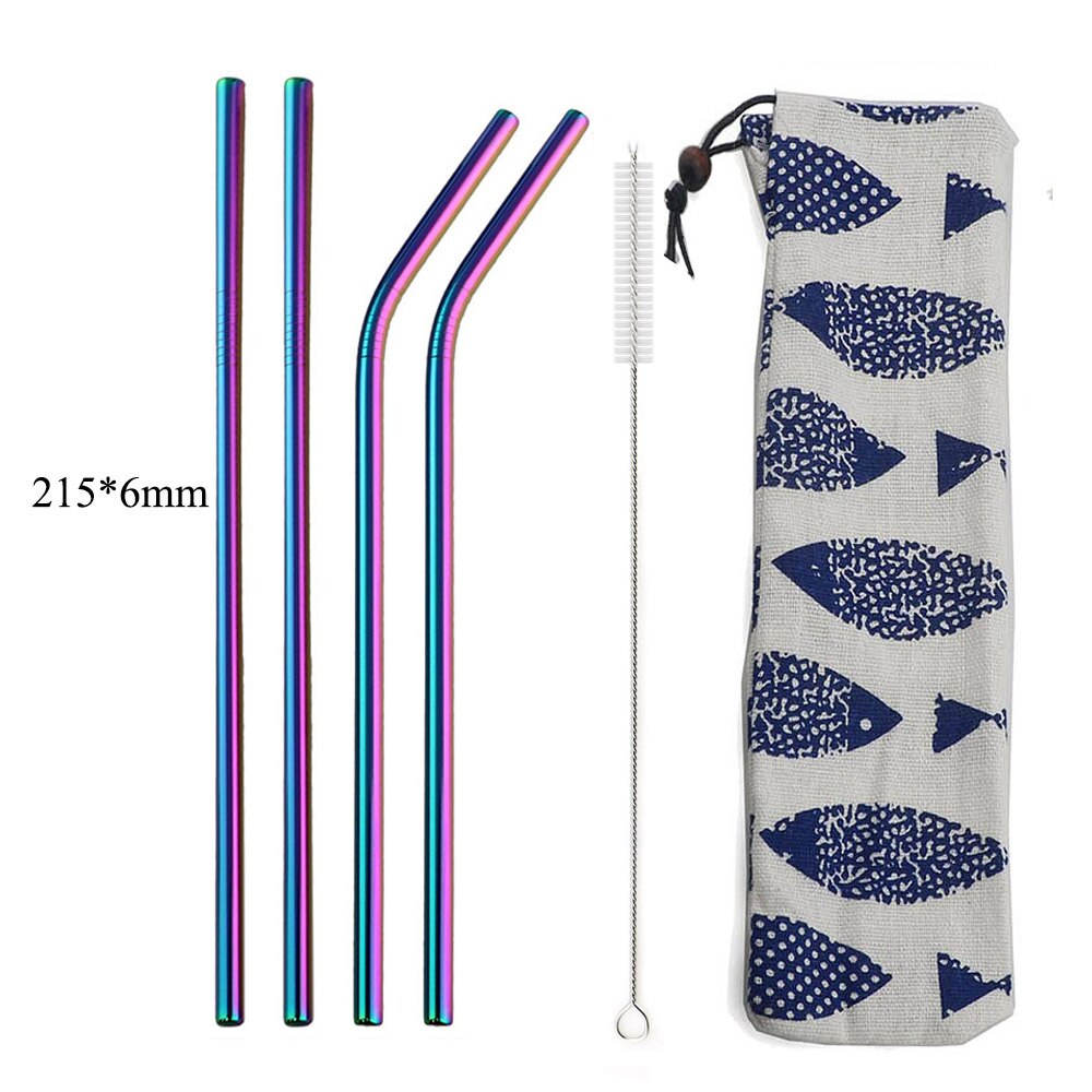 6 Pieces Rainbow Eco Friendly Stainless Steel Straw Reusable Metal Colorful Straws Metal with Brush & Bag Bar Tools: Rainbow D
