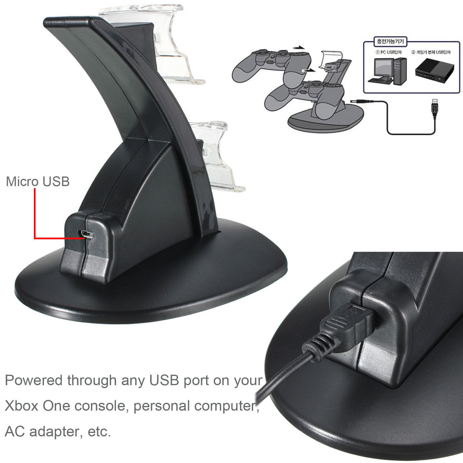 LED Dual USB Charging Charger Dock Stand Cradle Docking Station For -XBOX ONE S X SLIM Game Gaming Console Controller