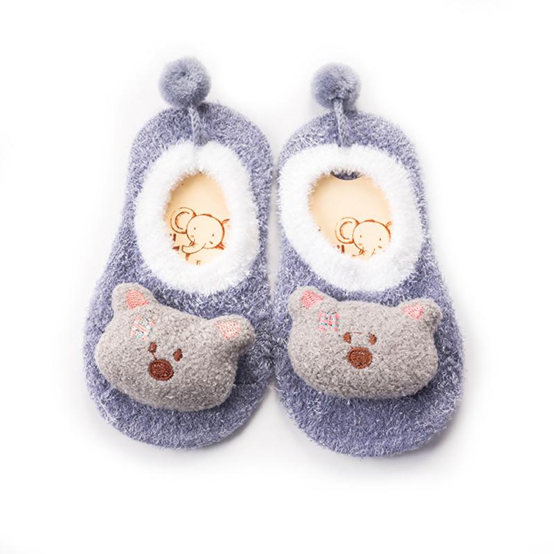 Patucos de punto antideslizantes para bebé, 1 par de zapatos para niño y niña de 0 a 5 años con estampado de animales suaves de dibujos animados de terciopelo Coral y calcetines para niño y niña