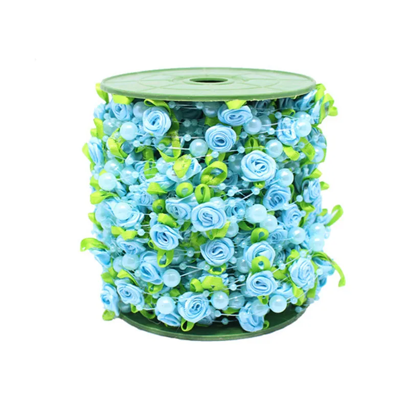 2M rosa Rose Perle Blatt Schnur Perlen Girlande Band für Hochzeit Party Heimat Kunsthandwerk Dekoration DIY Zubehör Geschenkverpackung: Blau